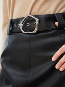 MOTF PREMIUM PU LEATHER MIDI BELTED SKIRT - Black - View 6