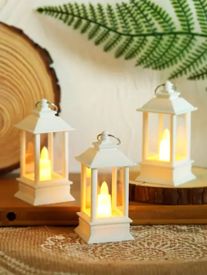 1pc/3pcs/4pcs Portable Mini LED Decorative Lanterns, White Plastic Lantern Design, Suitable For Home Decor, Indoor Room Decor, Bedroom, Dining Table, Wedding Party, Candle Night Light, Holiday Decorative Lanterns, Battery Included
