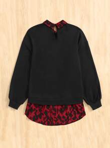 SHEIN LUNE Sudadera con estampado de dibujo de hombros caídos 2 en 1 - Rojo - Ver 2