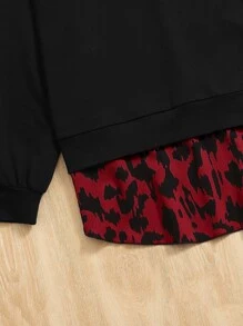 SHEIN LUNE Sudadera con estampado de dibujo de hombros caídos 2 en 1 - Rojo - Ver 4