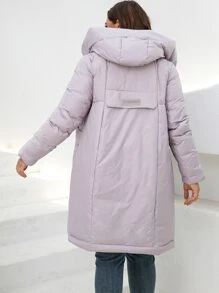 HaiLuoZi Plus Dual Pocket Hooded Padded Coat - Lilac Purple - View 2