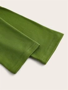 Áo thun nữ Nút màu trơn Giải trí - màu xanh lá - Xem 3