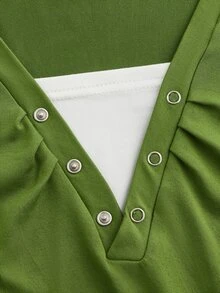 Áo thun nữ Nút màu trơn Giải trí - màu xanh lá - Xem 4