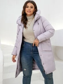 HaiLuoZi Plus Dual Pocket Hooded Padded Coat - Lilac Purple - View 3
