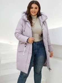 HaiLuoZi Plus Dual Pocket Hooded Padded Coat - Lilac Purple - View 4