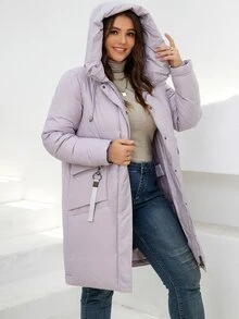 HaiLuoZi Plus Dual Pocket Hooded Padded Coat - Lilac Purple - View 5