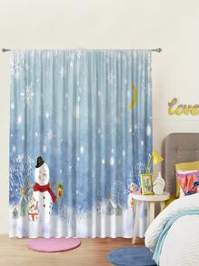 2pcs Christmas Snowman Pattern Waterproof Curtain - Multicolor - View 3