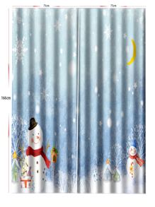 2pcs Christmas Snowman Pattern Waterproof Curtain - Multicolor - View 4