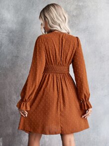 SHEIN LUNE Đầm Xù Dải chun màu trơn Boho - Rỉ Nâu - Xem 2