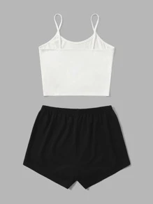 ROMWE Anime 人像圖案睡衣套裝 - 黑與白 - 查看 2