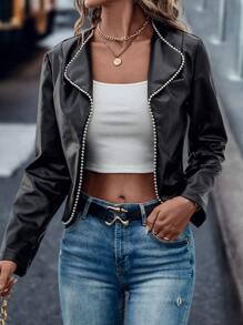 SHEIN LUNE Áo khoác nữ cườm đính màu trơn Buổi tiệc - màu đen - Xem 1