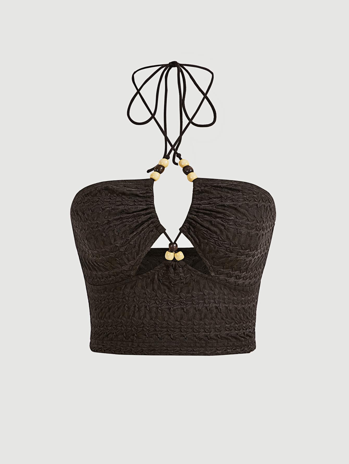 SHEIN MOD Bead Detail Tie Backless Halter Top - Chocolate Brown - View 1