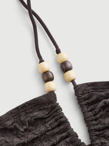 SHEIN MOD Bead Detail Tie Backless Halter Top - Chocolate Brown - View 3