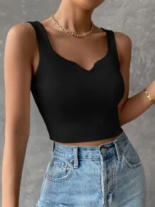 SHEIN Essnce Notched Detail Crop Tank Knit Top - Black - View 1