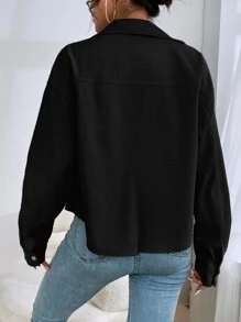 SHEIN EZwear Drop Shoulder Flap Pocket Jacket In Fall/Winter - Black - View 2