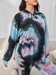 SHEIN LUNE 大碼紮染落肩袖連帽衫和運動褲 - 彩色 - 查看 3