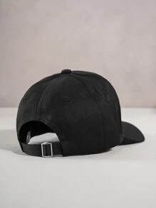 男士字母刺繡棒球帽，黑色帽子，街頭休閒風格 - 黑色 - 查看 2