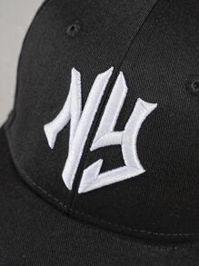 男士字母刺繡棒球帽，黑色帽子，街頭休閒風格 - 黑色 - 查看 4