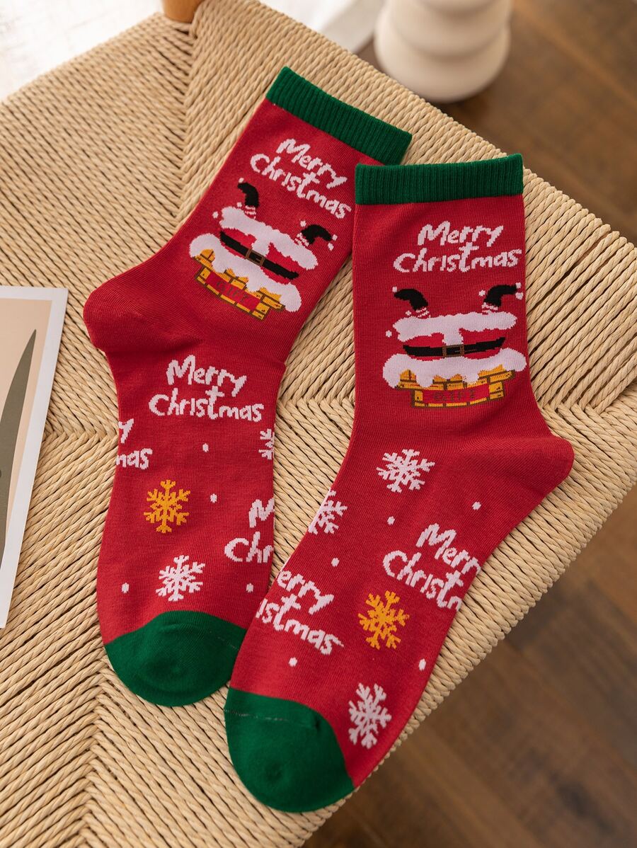 Men Christmas Slogan Graphic Crew Socks - View 1