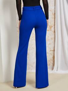SHEIN Privé Solid Flare Leg Belted Pants - Royal Blue - View 2