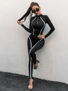 Glamaker Zíper Desportivo Roupa de 2pçs - Preto - Ver 5