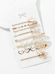 Elegant 8pcs Fashionable Butterfly Shaped Hair Clips With Faux Pearls, Women's Hair Accessories Set, Ideal For Everyday Use Or Gift For Friends - Multicolor - View 1