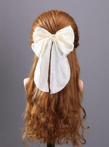 Kẹp tóc giả ngọc trai & nơ trang trí - Màu be - Xem 1