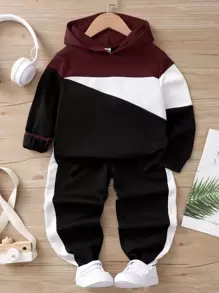 SHEIN Toddler Boys Colour Block Hoodie & Joggers - Multicolor - View 1