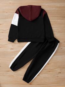 SHEIN Toddler Boys Colour Block Hoodie & Joggers - Multicolor - View 2