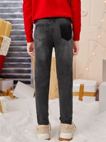 SHEIN Niños Jeans cónicos desgarro efecto bigote - Negro - Ver 2