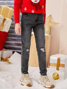 SHEIN Niños Jeans cónicos desgarro efecto bigote - Negro - Ver 5