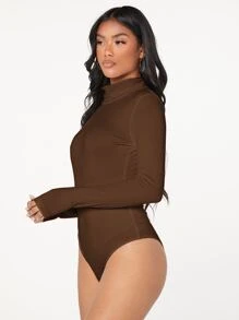 SHEIN BAE 高領合身緊身衣 - 巧克力棕 - 查看 6