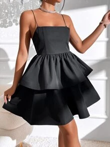 SHEIN BAE Solid Two Layer Hem Cami Dress
