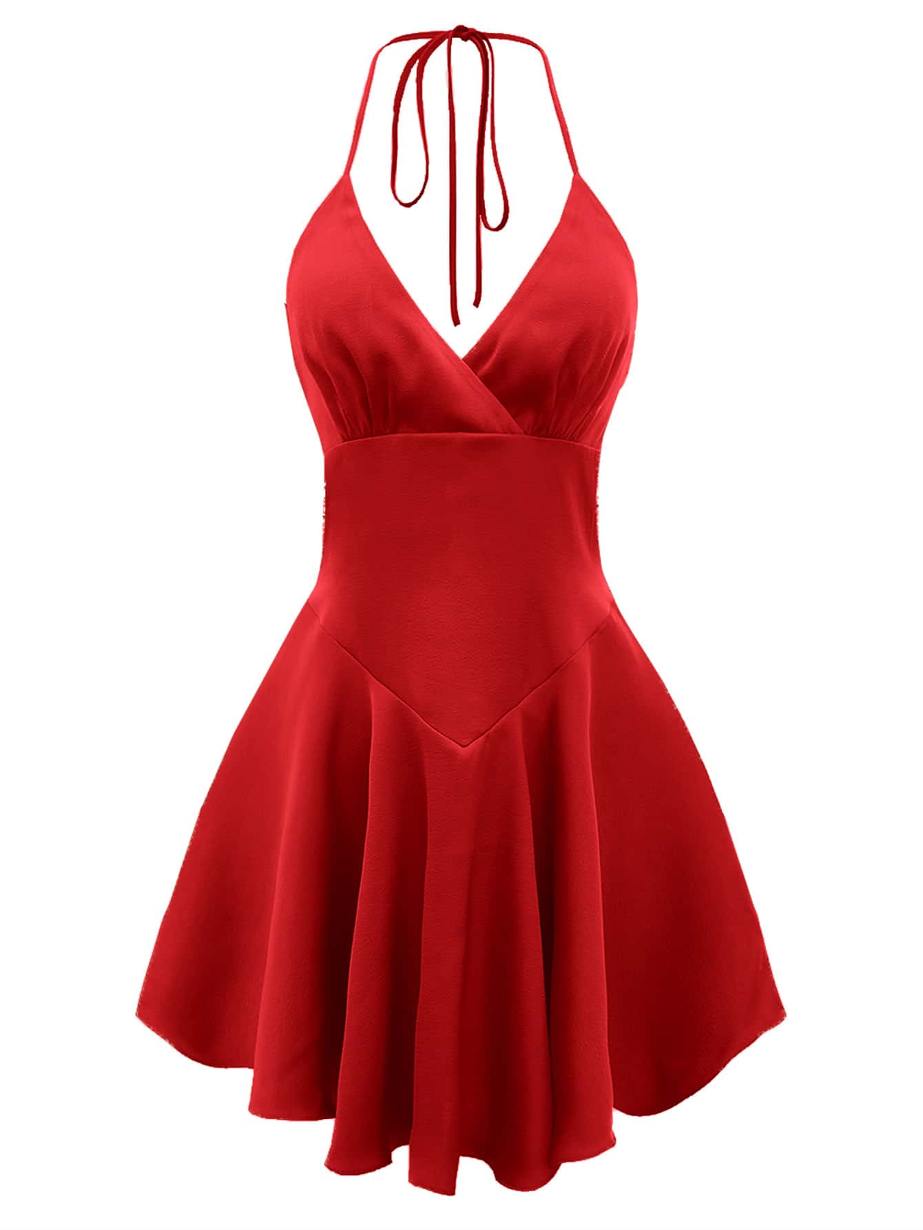 SHEIN MOD Dopamine Dressing Lace Up Backless Flare Hem Halter Dress - Red - View 1
