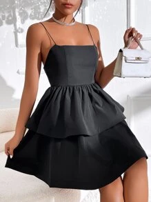 SHEIN BAE Solid Two Layer Hem Cami Dress