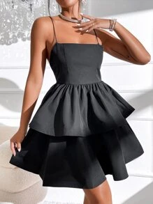 SHEIN BAE Solid Two Layer Hem Cami Dress