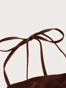 SHEIN ICON 後綁帶一字肩木耳邊上衣 - 咖啡棕 - 查看 3