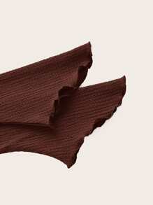 SHEIN ICON 後綁帶一字肩木耳邊上衣 - 咖啡棕 - 查看 4