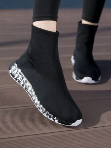 Zapatillas deportivas calcetín arriba alta sin cordones - Negro - Ver 4