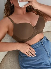 plus size push up bh med rosettdetalj - Kaffebrun - Visa 1
