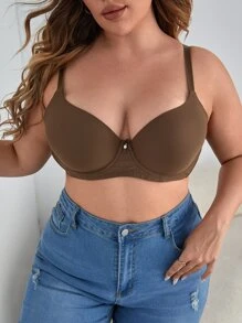 plus size push up bh med rosettdetalj - Kaffebrun - Visa 3