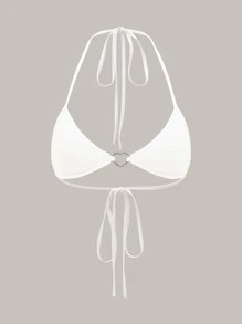 SHEIN ICON Rhinestone Heart Ring Detail Backless Knot Halter Top - White - View 1