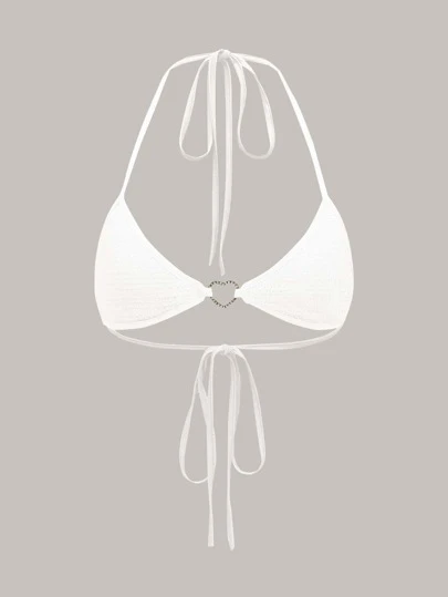 SHEIN ICON Rhinestone Heart Ring Detail Backless Knot Halter Top