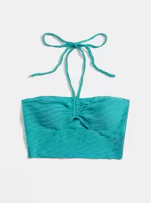 Soleia WYWH 度假抽绳镂空前绿色露背外出短款上衣 - 薄荷藍 - 查看 3