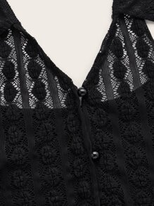 SHEIN ICON 2 In 1 Lettuce Trim Asymmetrical Hem Top - Black - View 3