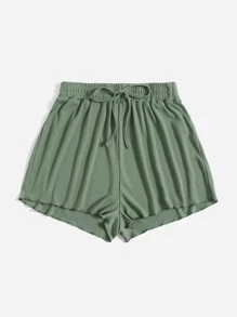 SHEIN EZwear Knot Waist Solid Shorts - Green - View 3