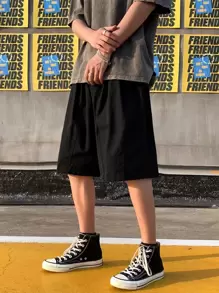 SHEIN X MOHA Manfinity Hypemode Men Drawstring Waist Slant Pocket Shorts - Black - View 1