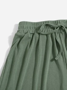 SHEIN EZwear Knot Waist Solid Shorts - Green - View 4
