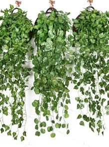 1pc 6.9 FT Green Artificial Plants, Silk Artificial Hanging Garland Plants Vine Leaves DIY Home Wedding Party Bathroom Garden Decoration - Green - View 1