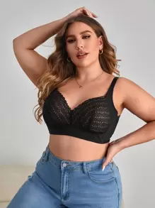 Miss Vinta Plus Contrast Lace Wireless Bralet - Black - View 3